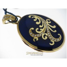 FABERGE' pendente porta foto oro giallo 18kt smalto blue e diamanti F-1003